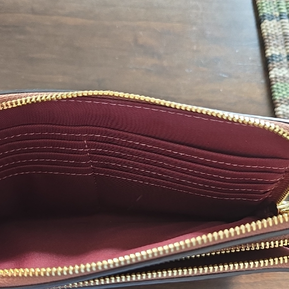 Coach Signature Tan / Brown Double Zip Wristlet - Picture 4 of 4